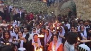 Yazidis celebrate Yazidi New Year at holy shrine [upl. by Ynneg]