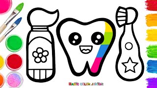 🪥🦷How to Draw Tooth Toothpaste amp Toothbrush  Easy Step By Step [upl. by Ihana133]