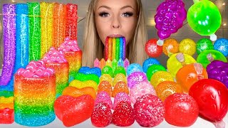 ASMR RAINBOW GLITTER EDIBLE SHOT GLASS POPPING BOBA TIK TOK JELLY FRUIT CANDY MUKBANG 먹방 HUNNIBEE [upl. by Ayotel]