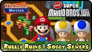 Newer Super Mario Bros Wii  World 2  Rubble Ruins amp Soggy Sewers 100 Multiplayer [upl. by Carothers]