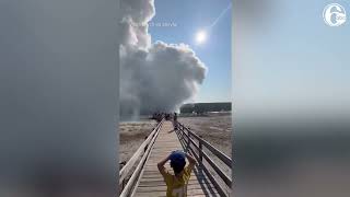 Tourists run for safety after surprise eruption in Yellowstone [upl. by Yracaz]