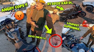 ​Jammu Police ne Yamaha R1 seize kar di 😭Angry Police vs Superbikes 🥵 Loud bikes reaction [upl. by Ailuy]