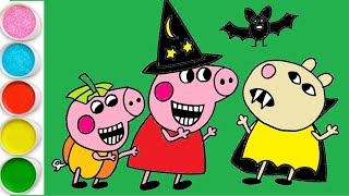 How to Draw and Color Peppa Pig In Witch Costume For Halloween 🐷🎃🐱  Drawings For Kids [upl. by Eicam791]