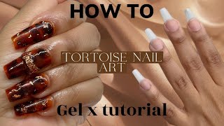 HOW TO APPLY GEL X EASY TORTOISE NAIL DESIGN [upl. by Pippa]