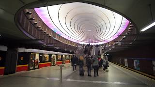 Poland Warsaw metro ride from Ratusz Arsenal to Plac Wilsona 2X escalator [upl. by Jeffery330]