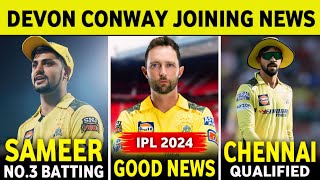 IPL 2024  Devon Conway Injury Updates  Sameer Rizvi No3 Batting Against RCB  CSK Good News [upl. by Ainolopa]