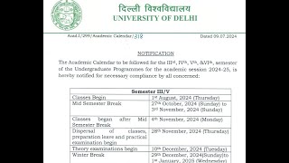 Academic calendar for monsoon session 3rd and 5th semester Delhi university regular colleges DU [upl. by Ayekel]