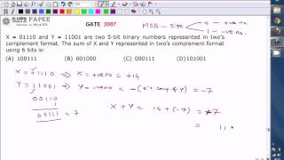 GATE 2007 ECE Sum of X and Y in 2s complement format in 6 bits [upl. by Henig]