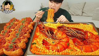 ASMR MUKBANG 직접 만든 킹블랙타이거새우 열라면 김밥 김치 유부초밥 먹방 RAMYEON amp KIMBAP MUKBANG EATING SOUND [upl. by Oirramed714]