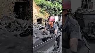 Transportation of coal in wagons miners work in an underground mine [upl. by Nwahsek577]