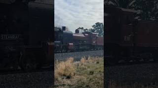 2 K Class locomotives steam into Congupna train history [upl. by Arikaahs]