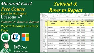 47 Subtotal and Row to Repeat Command in Microsoft Excel  Repeat Headings on every Page excel [upl. by Nafri801]