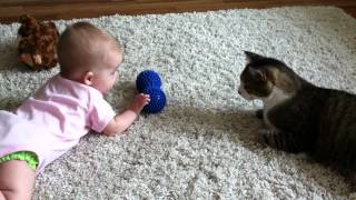 baby and cat talking to each other [upl. by Ogram]