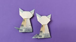 Origami Katze 🐈 aus Geld leicht falten und als Geschenk verschenken [upl. by Siron250]