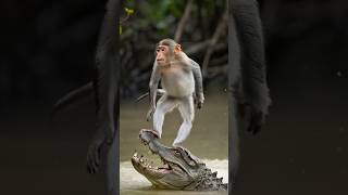 monkey surfing on crocodile  Daring stunt  Fearless  Swamp water crocodile Mysterious Land [upl. by Tanhya479]