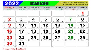 KALENDER TAHUN 2022 LENGKAP DENGAN LIBUR NASIONAL [upl. by Nosnibor]