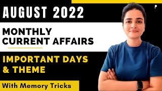 August 2022 Important Days amp Theme  Monthly Current Affairs 2022  With Mnemonics [upl. by Ecnerat502]