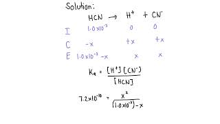 The dissociation constant for hydrocyanic acid HCN is 7 2 times 10 10 Calculate the percent [upl. by Dohsar]