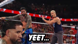 Jey Uso’s Perfect Reaction to Randy Ortons Return announcement on WWE RAW [upl. by Atiekal]