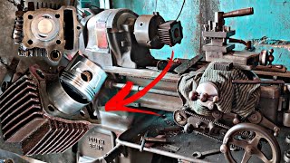 Exclusive Lathe Machine Work Very Interesting Process of Cylinder Sleeve Fitting amp Piston Boring [upl. by Meir]