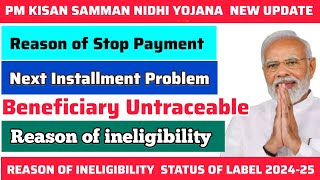 Reason for Stop PaymentPMKISAN Untraceable Beneficiary  ineligibility  Status of Label  202425 [upl. by Jamel]