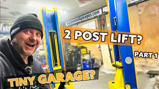 Can you fit 2 post lift in a tiny garage Equipment4Garages low height 2 post lift p1 [upl. by Ephrem]