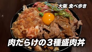 【大阪堺】肉だらけの３種盛肉丼！！ [upl. by Alyakem]