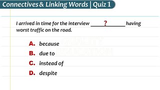 Connective amp Linking Words Quiz 1  Practice Test Linkers amp Connectors by Quality Education [upl. by Staffard]