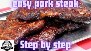 Pit boss pro series  smoke bbq pork steaks on pellet grill [upl. by Marashio]