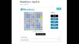 Solve Daily Numbrix 9 Puzzle 4212024 ASMR [upl. by Nueoras]