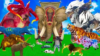 15 Mammoth Elephant Cow vs 5 Giant Tiger Lion Zombie Bufallo Fight Baby Cow Saved By Woolly Mammoth [upl. by Irrej35]