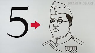 5 से Netaji Subhash Chandra Bose जी का चित्र बनायें आसानी से  Subhas Chandra Bose  Draw Smart [upl. by Kos]