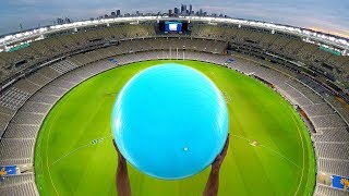 CATCHING EXERCISE BALLS with MAGNUS EFFECT from STADIUM ROOF [upl. by Sunshine423]