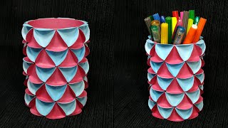 How to make pen holder cardboard crafts pencil stand with paper best out of waste [upl. by Masry]