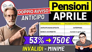 PENSIONI ➜ RITIRO APRILE  ANTICIPO PAGAMENTI PASQUA e AUMENTI X QUESTI PENSIONATI 📈 INVALIDI MINIME [upl. by Nylirad]