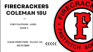 031724 Fury Platinum Laws vs Firecrackers Coleman 18U G4 [upl. by Nnovahs]