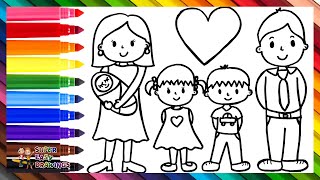 Drawing And Coloring A Family Of 5 👩👨👧👦👶🌈 Drawings For Kids [upl. by Domingo655]