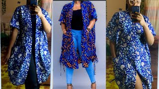 HOW TO CUT AND SEW A KIMONO JACKET WITH DRAWSTRINGS AND SNATCHED WAISTLINE2 in 1 kimonojacket diy [upl. by Kalindi]