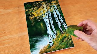 Fun and Easiest Way to Paint Birch Tree Acrylic Painting Technique [upl. by Lunsford]