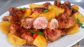 COXAS DE FRANGO RECHEADAS E BATATAS AO FORNO [upl. by Tandie807]