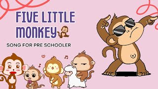 Five little Monkeys song Preschool sing along songs singalong kidssongs kidsentertainment [upl. by Petua834]