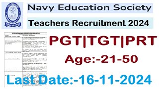 NAVY EDUCATION SOCIETY NEW TEACHERS RECRUITMENT 2024  PGT TGT PRT  AGE 50 YEARS [upl. by Adnahs136]