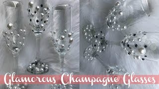 DIY Dollar Tree Champagne Glasses  Elegant Wedding Glasses [upl. by Neddie483]