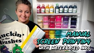 Manual screen printing with waterbased inks  small studio setup [upl. by Tebzil]