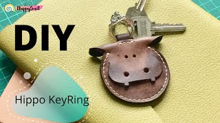 LEATHER CRAFT  How to Make an Adorable Little Hippo Key Chain  Scraps leather Project DIY [upl. by Aratehs]