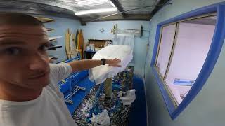 HOW TO GLASS A SURFBOARD EPOXY FULL DAY OF SURFBOARD DINGS REPAIRS GLASSING SPRAYING AND SANDING [upl. by Colet320]