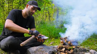 Bushcraft sharpening axe  Fried fish on stone [upl. by Acinomad]