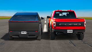 Tesla Cybertruck v F150 Raptor R DRAG RACE [upl. by Strauss]