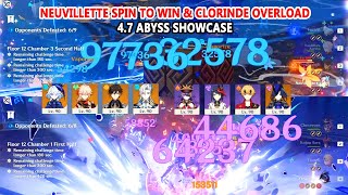 Neuvillette Spin to Win amp Clorinde Overload 47 Abyss Showcase  T0 DPS Team on Genshin Impact [upl. by Herminia]