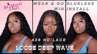 BGMGIRL HAIR  Loose Deep Wave GLUELESS Install  180 Density  Affordable 4X6 HD  Choerline Cade [upl. by Eibmab986]